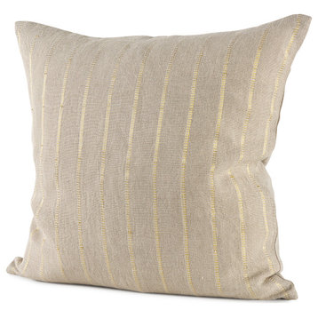 Danika 18x18 Beige and Gold Fabric Decorative Pillow Cover