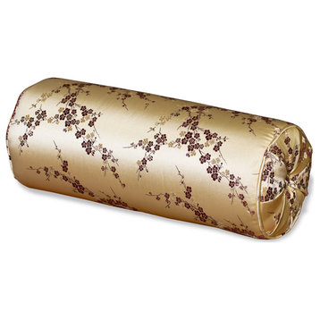 Gold Silk Plum Blossom Motif Chinese Bolster Pillow