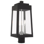 Livex Lighting - Livex Lighting Black 3-Light Outdoor Post Top Lantern - This updated industrial design comes in a tapering solid brass black frame with a sleek, straight-lined look. Clear glass panels offer a full view of the brushed nickel accents, that will house the bulb of your choice.