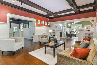 Example of an arts and crafts living room design in Houston