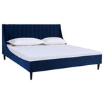 Jennifer Taylor Home - Aspen Vertical Tufted Headboard Platform Bed, Navy Blue Velvet, King - A simple yet elegant look gives the Aspen Upholstered Platform Bed by Sandy Wilson Home a modern yet timeless feel. The subtle vertical channel tufting of the low headboard and simple, solid wood legs are a nod to a retro 70's look, made modern by the graceful, curved wings that sweep seamlessly into the side- and foot panels for a completely unique platform design. Available in Queen, King, and California King sizes in all the trend-worthy colors from Evergreen to Ash Rose to Anthracite Black, the Aspen Bed Set is the perfect centerpiece to your master suite, guest room, or teen's room.