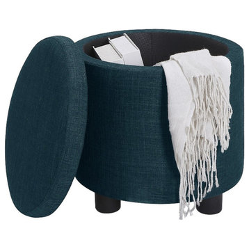 Design4Comfort Round Accent Storage Ottoman w/Reversible Tray Lid in Tan Fabric