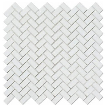 12"x12" Thassos White Marble Mini Herringbone Mosaic, Honed, Set of 50