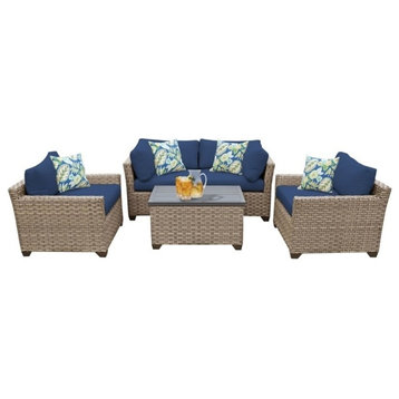 Bowery Hill 5-Piece Traditional Wicker / Rattan Sofa in Blue