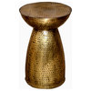 HOBBIT Mushroom Shaped Metal Accent Table in Hammered Brass.
