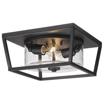 Mercer Outdoor Flush Mount in Natural Black with Seeded Glass