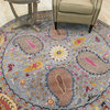 EORC Hand-tufted Wool Blue Transitional Floral Paisley Rug, Round 6'