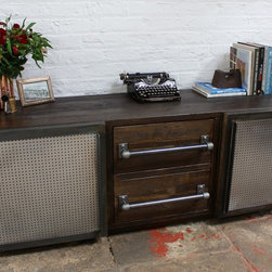 Shipton Industrial Reclaimed Scaffolding Board and Perforated Steel Sideboard - Storage Cabinets