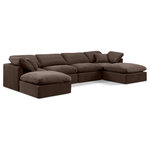 Meridian Furniture - Indulge Upholstered Modular U-Shaped Sectional, Brown, 6-Piece: 2 Armless Chair, 2 Corner Chair, 2 Ottoman, Down Stuffed Velvet - Experience ultimate comfort and style with our brown velvet Indulge Sectional. The luxurious velvet will elevate the aesthetic of any room. This sofa provides ample space for you to relax while its modular build offers the option of unlimited configurations. Whether you're looking to add a stylish element to your living room or a comfortable seating option to your bedroom, this sofa is the perfect choice.