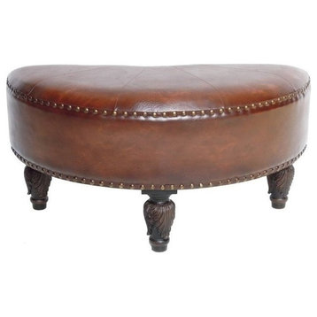 Pemberly Row Faux Leather Ottoman in Brown