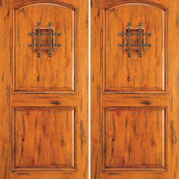 Knotty Alder Exterior Double Door, 2 Panel with Speakeasy - Front Doors
