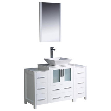 Fresca Torino 48" White Modern Bathroom Vanity with Side Cabinet and Vessel Sink