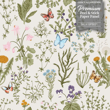 GP5031 Wildflowers and Butterflies Premium Textured Paper Peel and Stick, 6'