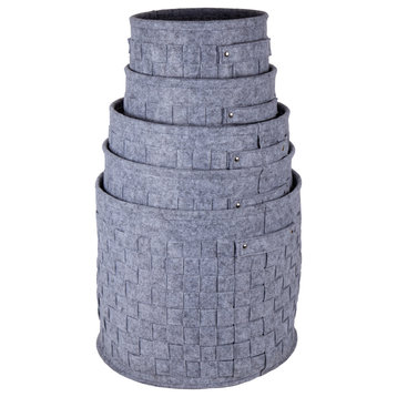 Round Felt Woven Storage Baskets, Set of 5, 14 inches, Light Grey