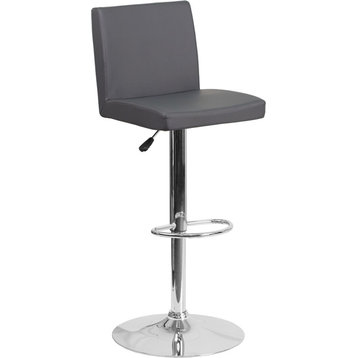 Contemporary Gray Vinyl Adjustable Height Barstool With Chrome Base