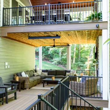 Two Tiered Covered Deck with Fireplaces