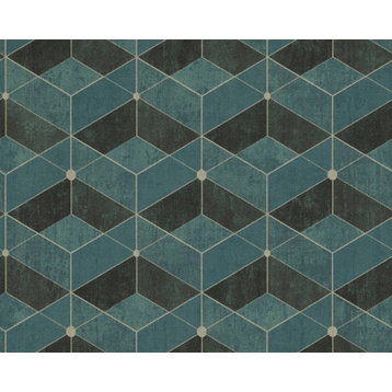 Geometric Faux Textured Wallpaper Featuring 3D Squares, 382023