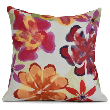 18x18", Floral Outdoor Pillow, Red