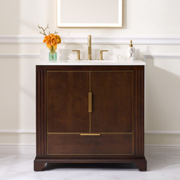 Grace Freestanding Bathroom Vanity with Quartz Top, Espresso, 36"