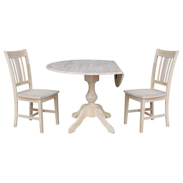 42" Round Top Pedestal Table with Two Chairs, Unfinished