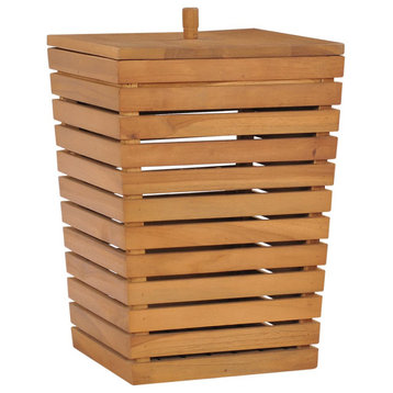 vidaXL Solid Teak Wood Laundry Basket 11.8"x11.8"x17.7" Wooden Clothes Box