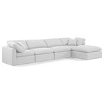 Meridian Furniture - Indulge Upholstered Modular L-Shaped Sectional, White, 5-Piece: 2 Armless Chair, 2 Corner Chair, 1 Ottoman, Down Stuffed Linen Textured Fabric - Experience ultimate comfort and style with our white linen textured fabric Indulge Sectional. The luxurious linen texture of the fabric will elevate the aesthetic of any room. This sofa provides ample space for you to relax while its modular build offers the option of unlimited configurations. Whether you're looking to add a stylish element to your living room or a comfortable seating option to your bedroom, this sofa is the perfect choice.