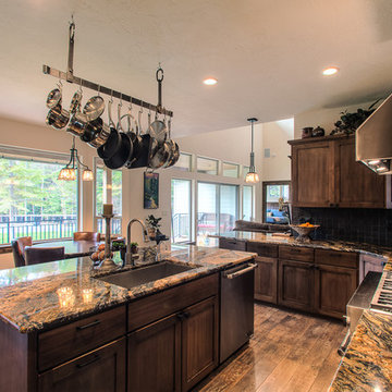 Beautiful island with mounted stainless steel hanging pot rack