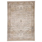 Jaipur Living - Vibe by Jaipur Living Tajsa Medallion Gray/ Gold Area Rug 11'8"X15' - The Sinclaire collection is a vintage-inspired assortment of faded traditional designs for a casual yet glam statement. The Tajsa rug boasts an ornate center medallion with lustrous metallic details and a cream, gray, silver, and gold colorway. The sleek polyester and polypropylene fibers of this luxe rug lend a chameleon-like shine, offering the unique blend of modernity and timeless distressing.