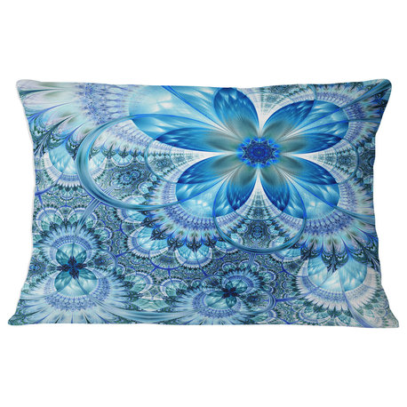 Blue Fractal Flower Pattern Design Floral Throw Pillow, 12"x20"