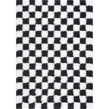 Hauteloom Atira Black & White Checkered Area Rug - 7'10" x 10'3" Rectangle