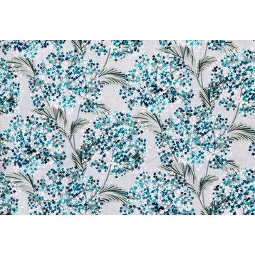 Turquoise Blue Flowers Printed Cotton Fabric By The Yard, Printed Cotton