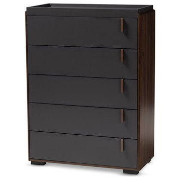 Baxton Studio Rikke Two-Tone 5-Drawer Wood Chest in Gray and Walnut
