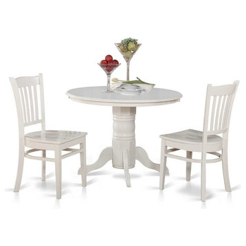 3-Piece Kitchen Nook Dining Set, Round Table and 2 Dinette Chairs, Linen White