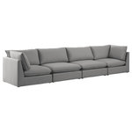 Meridian Furniture - Mackenzie Linen Textured Fabric Upholstered 4-Piece Modular Sofa, Grey - Mix and match the pieces from the Mackenzie series to create a beautiful seating group that's perfect for the whole gang. These exceptionally crafted sofas, sectionals, and other components are meant to be put together into an infinite number of configurations based on your particular needs and space requirements. Each is upholstered from top to bottom in soft durable linen textured in your choice of colors. Attach the pieces of your choice easily thanks to the included attachment latches.
