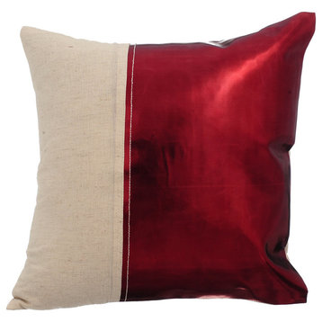 Metallic Faux Leather 16"x16" Red Throw Pillows Cover, Better Half Red
