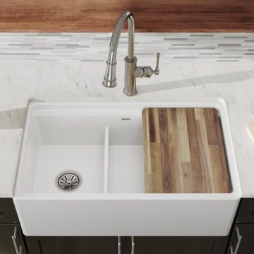 Elkay Fireclay 33" x 20" x 10-1/8" 60/40 Double Bowl Farmhouse Sink White