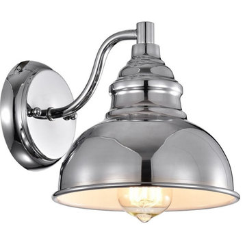 CHLOE Ironclad Industrial 1 Light Chrome Indoor Wall Sconce 8" Wide
