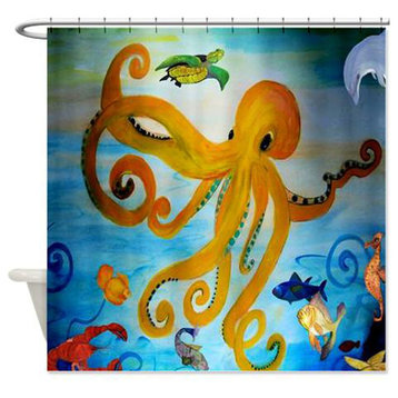 Yellow Octopus Shower Curtain