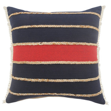 Ox Bay Red/Navy Stripe Cotton Blend Pillow Cover, 24"x24"