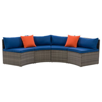 Parksville Patio Sectional Bench Set Blended Grey/Oxford Blue Cushions