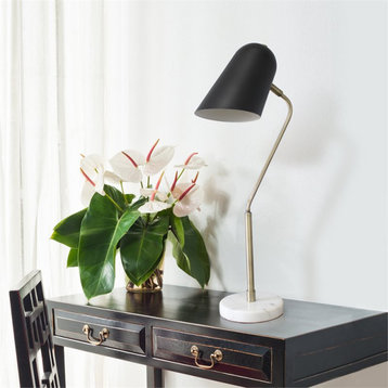 Lalia Home Metal Asymmetrical Desk Lamp in Antique Brass with Black Sshade