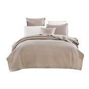 Neutral Beige Sand Dollar Floral Embossed Quilted Bedspread Set, Cali King