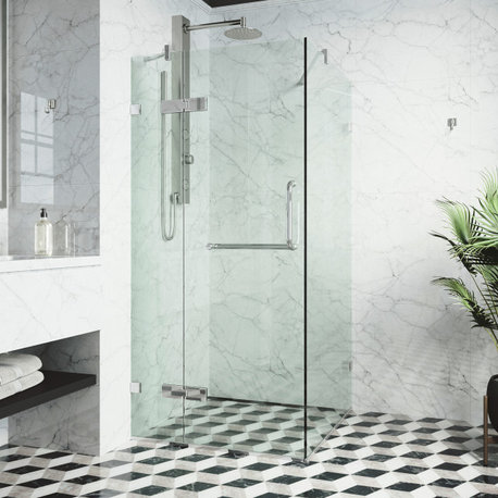 VIGO Monteray 30"D x 30"W x 73"H Frameless Hinged Shower Enclosure, Chrome, Without Base