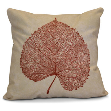Leaf Study Floral Print Outdoor Pillow, Dark Rust, 16"x16"