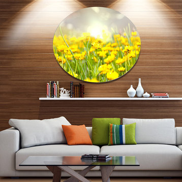 Sunny Meadow With Yellow Flowers, Floral Round Wall Art, 36"