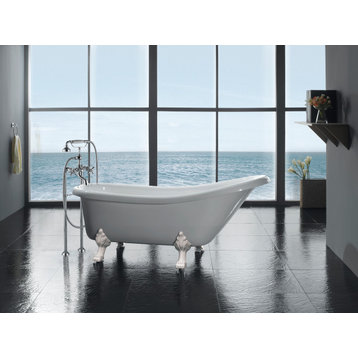 Ove Decors Classic Clawfoot 66" Gloss White Acrylic Oval Soaking Bathtub