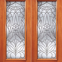 Floral Beveled Glass Entry Double Door, Triple Glazed Glass Option - Front Doors