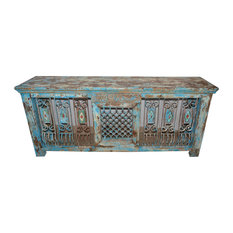 Mogul Interior - Consigned Hand-Carved Antique Distressed Jali Table - Coffee Tables