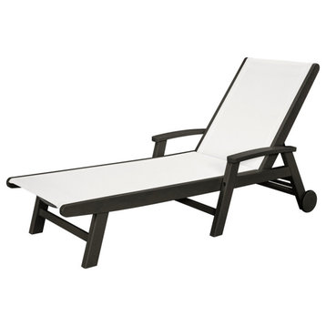 Coastal Chaise With Wheels, Black / White Sling