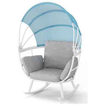 Egg Chair, Outdoor Indoor Rocking Chair with Folding Canopy, White,gray,blue